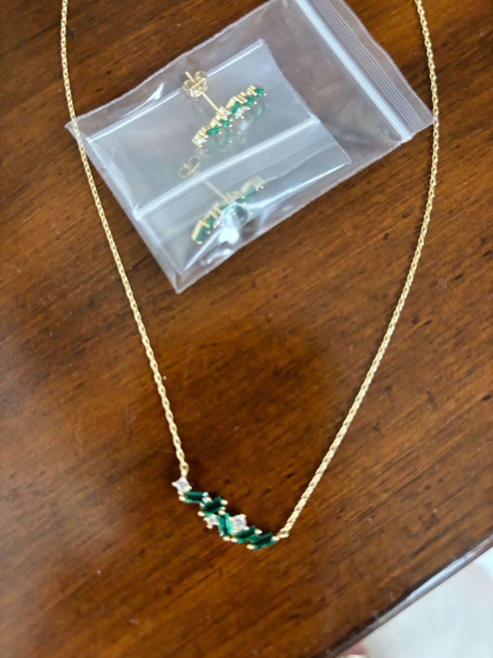Adina Eden Gold Necklace with Green Crystal Bar